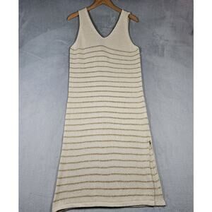 Floris Crochet Dress Women M/L Cream Gold Metallic Midi Knit Boho Fairy Italy
